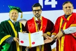 Ram Charan Doctorate given, Ram Charan Doctorate pictures, ram charan felicitated with doctorate in chennai, Raj and dk