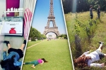 selfie addiction, lying dead all around the world, this woman hate selfies so she decides to click pictures of herself lying dead all around the world, Looking gorgeous